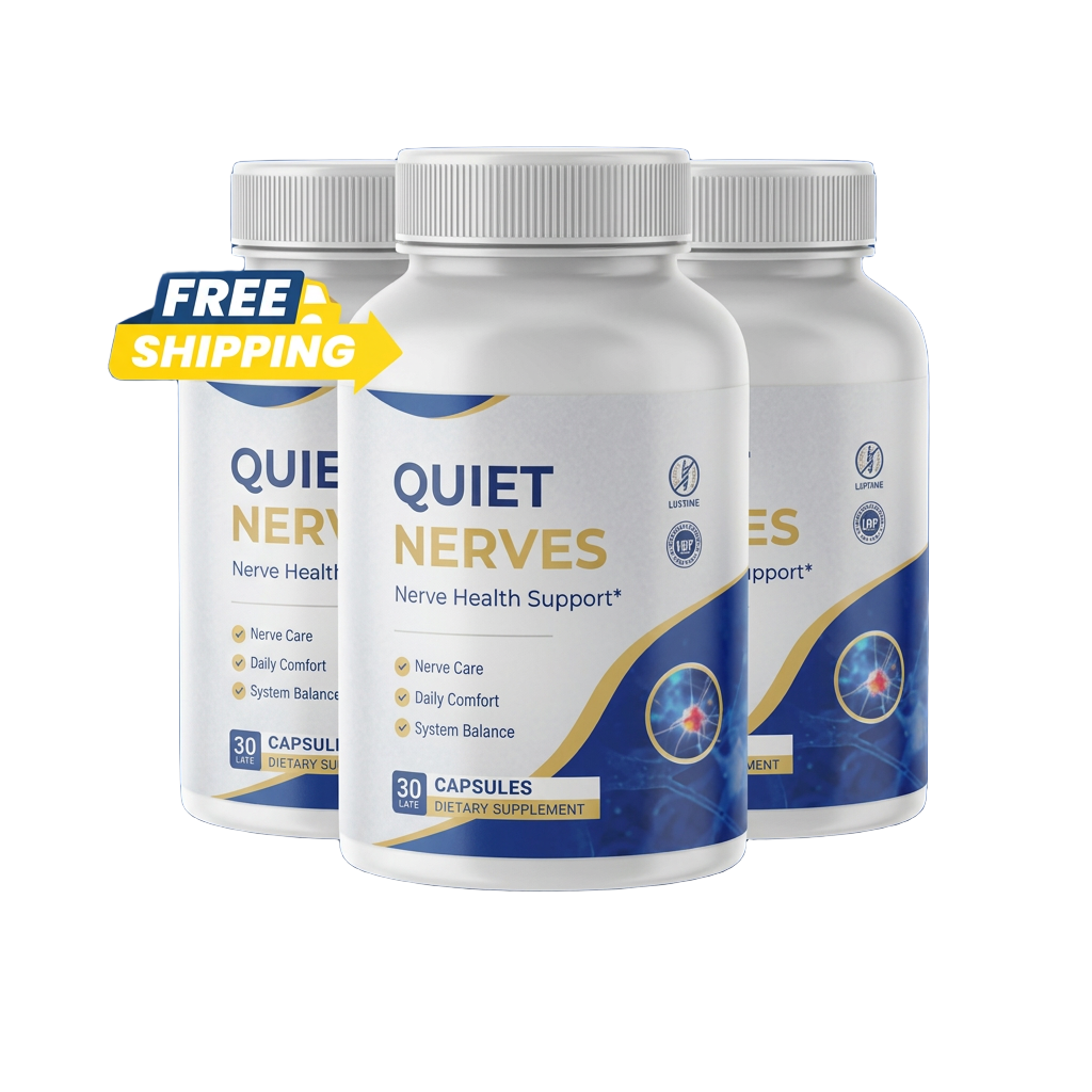Quiet Nerves nerve health support supplement bottles